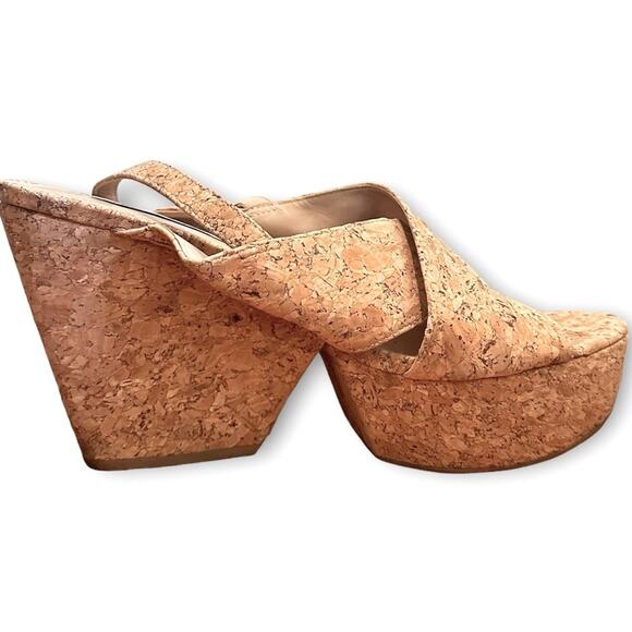 Diane von Furstenberg Liberty Wedge Sandals Natural Cork 9.5 - Picture 2 of 11